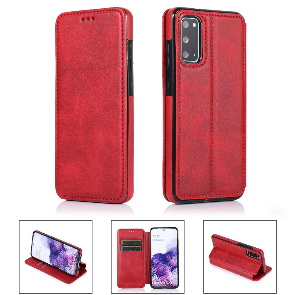 (Samsung S20, ) Samsung Galaxy S10/ S20/ S21/ S22/ S23 Ultra Plus Case Leather Wallet Flip Phone Case Red 854478294337
