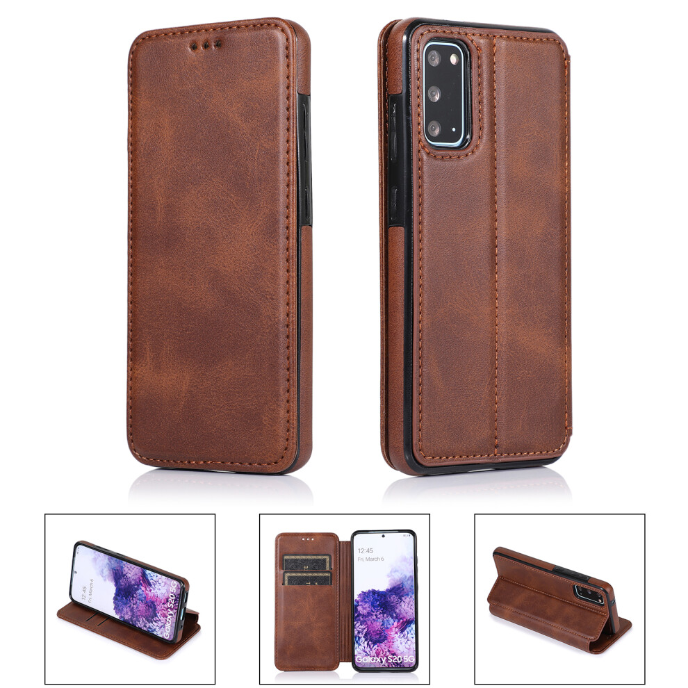 (Samsung S20 Plus, ) Samsung Galaxy S10/ S20/ S21/ S22/ S23 Ultra Plus Case Leather Wallet Flip Phone Case Brown 854478294238