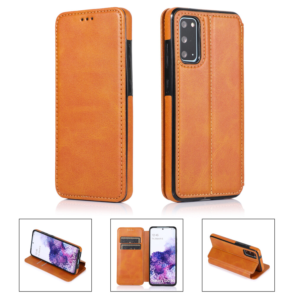 Mingdu (Samsung S20 Plus, Khaki) Samsung Galaxy S10/ S20/ S21/ S22/ S23 Ultra Plus Case Leather Wallet Flip Phone Case