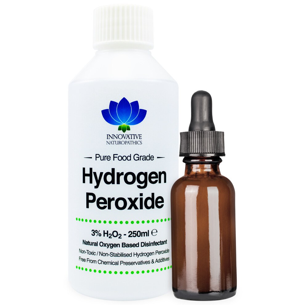 3% Food Grade Hydrogen Peroxide 250ml with Amber Glass Dropper Bottle