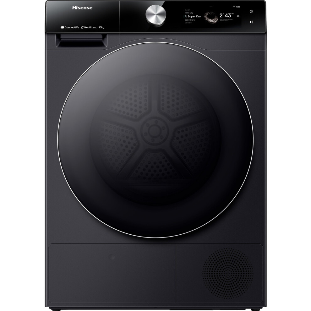 Hisense 7S Series DH7S107BB Wifi Connected 10Kg Heat Pump Tumble Dryer - Black - A+++ Rated