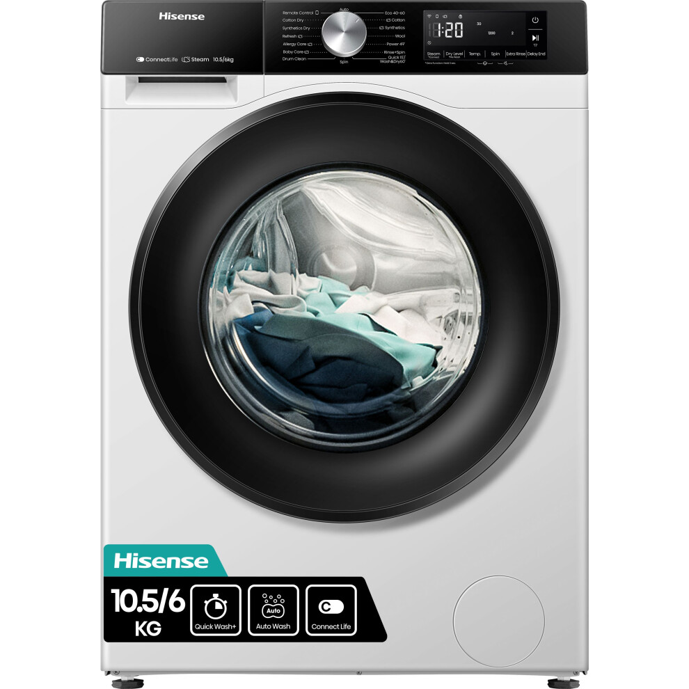 Hisense 3S Series 10.5Kg / 6Kg Washer Dryer - White - D Rated