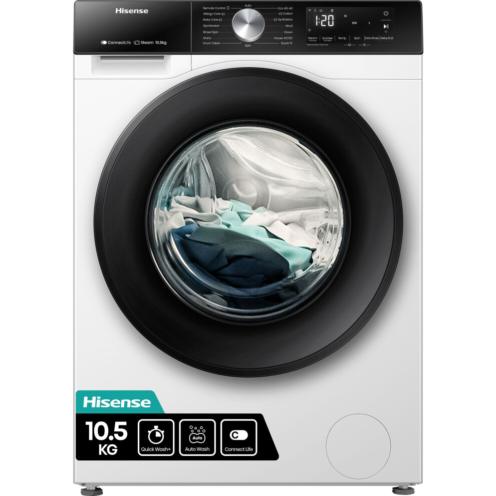 Hisense 3S Series WF3S1043BW3 10.5kg Washing Machine with 1400 rpm - White - A Rated