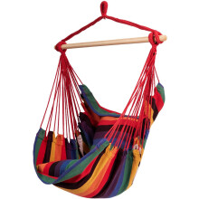 Hammock Swing Chair, Cotton Rope Garden Hanging Chair with 2 Padded Cushions and Solid Wood Spreader Bar, Outdoor Indoor Large Swing Seat