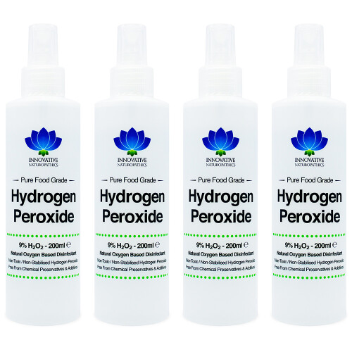 Food Grade Hydrogen Peroxide - Purest Grade 9% - 200ml Spray - 4 Pack