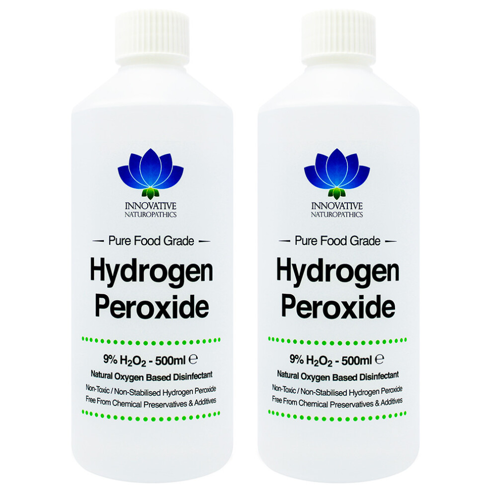 Innovative Naturopathics Food Grade Hydrogen Peroxide - Purest Grade 9% - 1 Litre (2 X 500Ml)