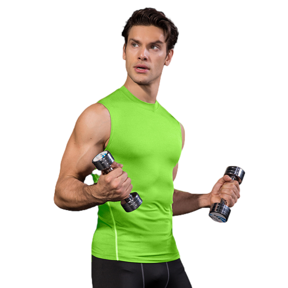 (S, green) Men's Sleeveless Compression Shirt, Sports Base Layer Tank Top, Athletic Workout Shirt
