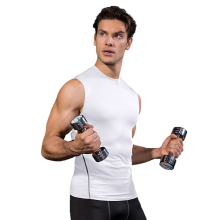 (L, white) Men's Sleeveless Compression Shirt, Sports Base Layer Tank Top, Athletic Workout Shirt