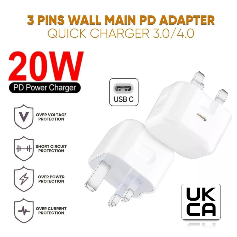 Ven-Dens 20W Usb-C Pd Power Adapter Uk Compatible With Iphone Ipad Ipod