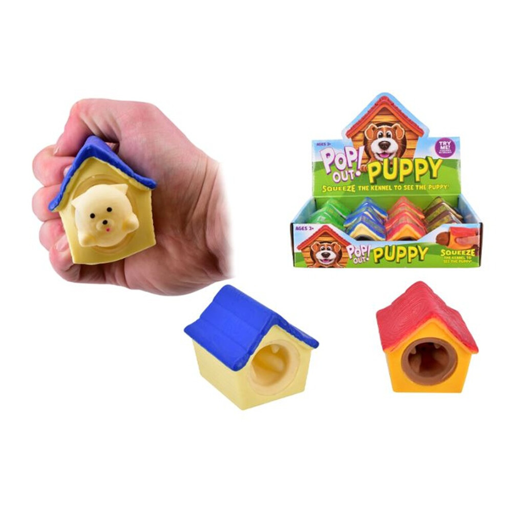 Kandy Toys Pop Out Puppy In Kennel (Colours Vary) – Squeezable Puppy Toy With Surprise Pop-Out
