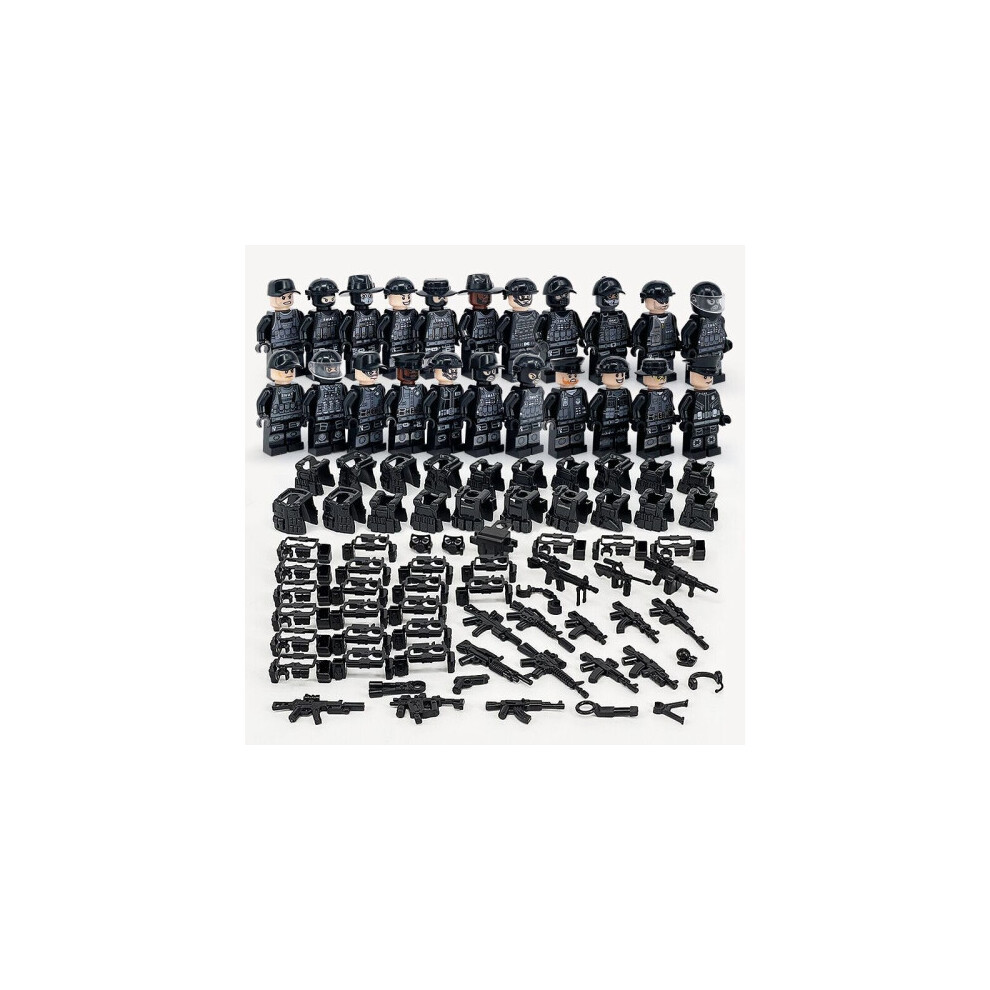 Xurikcoo (Style B 24Pcs) Military Soldiers Swat Jeeps Minifigures Toys Fit Lego Black