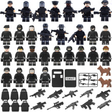 (Style F) Military Soldiers Black SWAT Jeeps Minifigures Toys Fit Lego