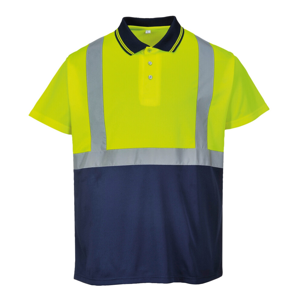 (M, Yellow/ Navy) Portwest Mens Short Sleeve Two-Tone Hi-Vis Polo Shirt