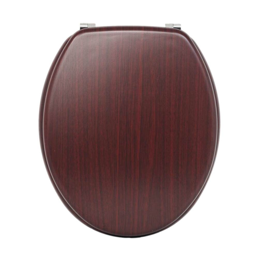 Toilet Seat Mahogany Effect Easy Fit Stainless Steel Hinges Bathroom Blue Canyon 5060386428787