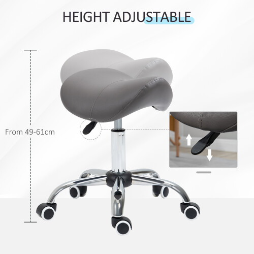 Homcom HOMCOM PU Leather Saddle Stool w/ Moulded Padded Seat Adjustable Height Grey 2