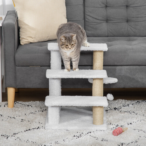 PawHut PawHut Pet Stair with 3-step Climb Ladder, Scratching Posts, White 1