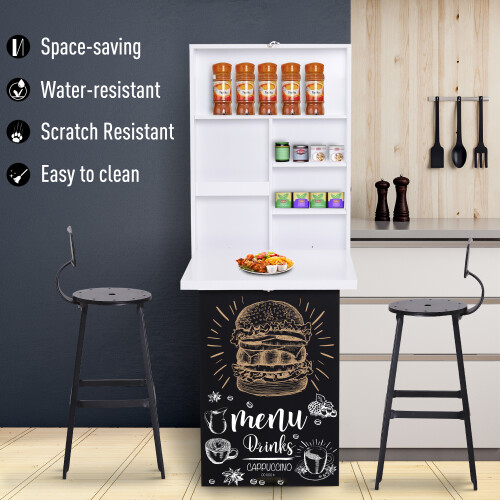 Homcom HOMCOM Multi-Functional Folding Wall-Mounted Drop-Leaf Table w/Chalkboard Shelf 2