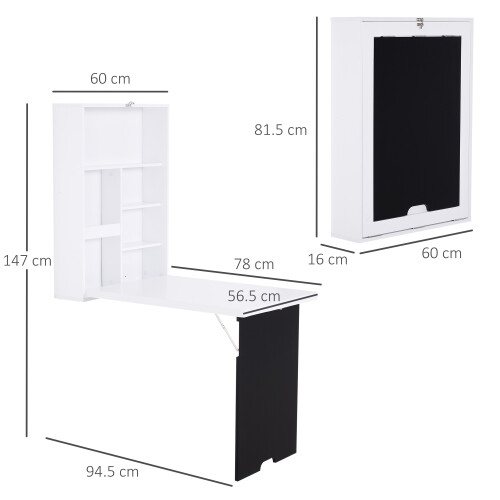 Homcom HOMCOM Multi-Functional Folding Wall-Mounted Drop-Leaf Table w/Chalkboard Shelf 1