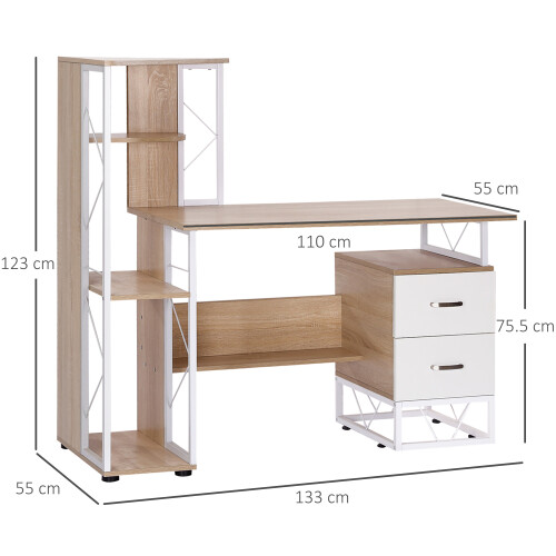 Homcom HOMCOM Computer PC Laptop Desk Table Shelf 2 Drawers Bookstore workstation 1