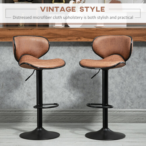 Homcom HOMCOM Bar Stool Set of 2 Microfiber Cloth Adjustable Armless Chairs Brown 2