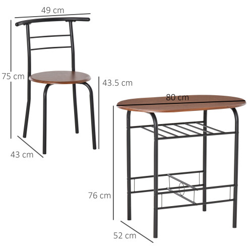 Homcom HOMCOM 3-Piece Bar Table Set 2 Stools Industrial Dining Room W/ Storage Shelf 1