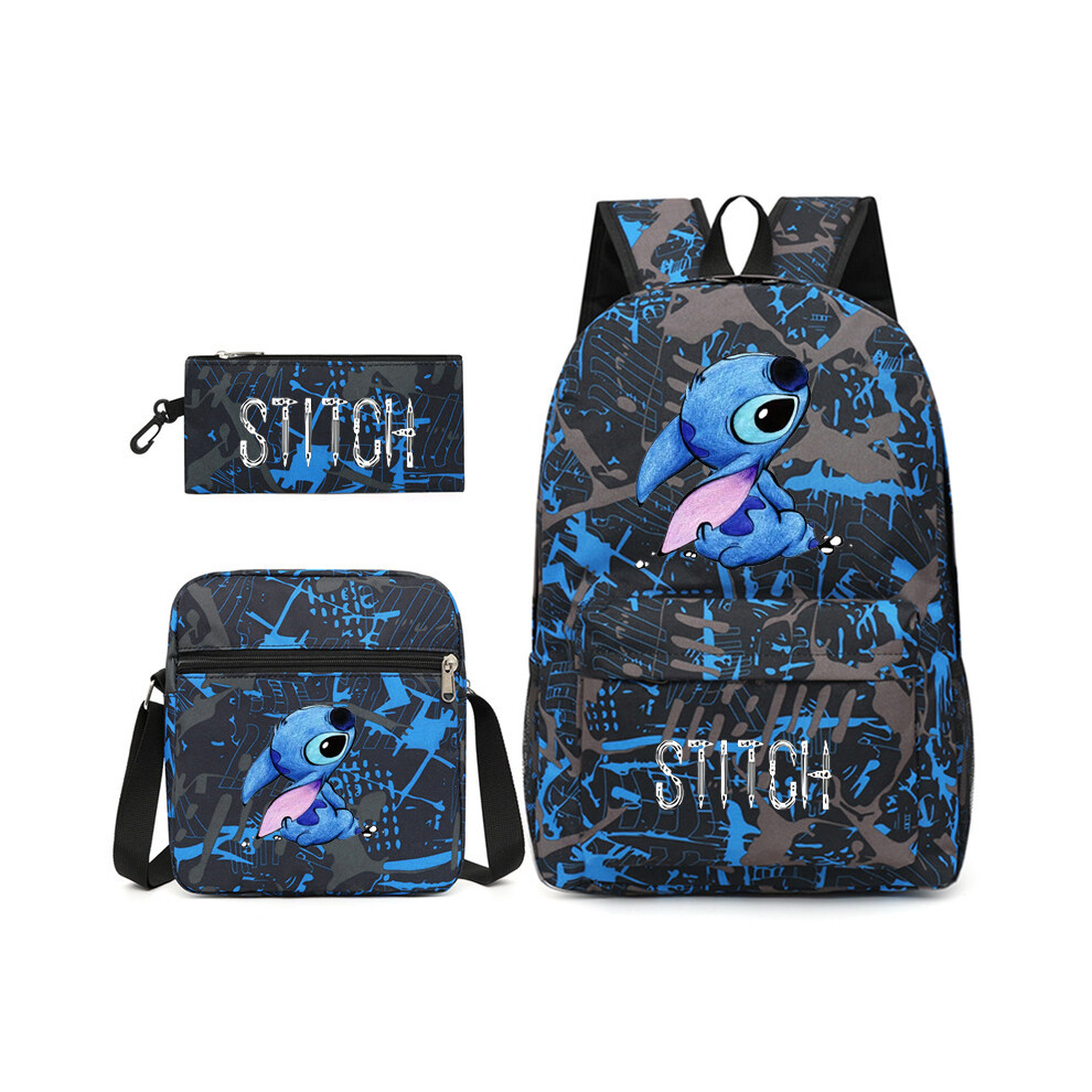 Rywolt (Blue) Stitch Backpack Three Piece Set Pencil Case Lunch Bag Schoolbag Kid Student Blue
