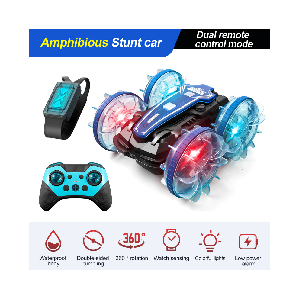 (B800 B With Watch) New LED Amphibious RC car Dual remote control waterproof stunt car 360  rotation rc cars