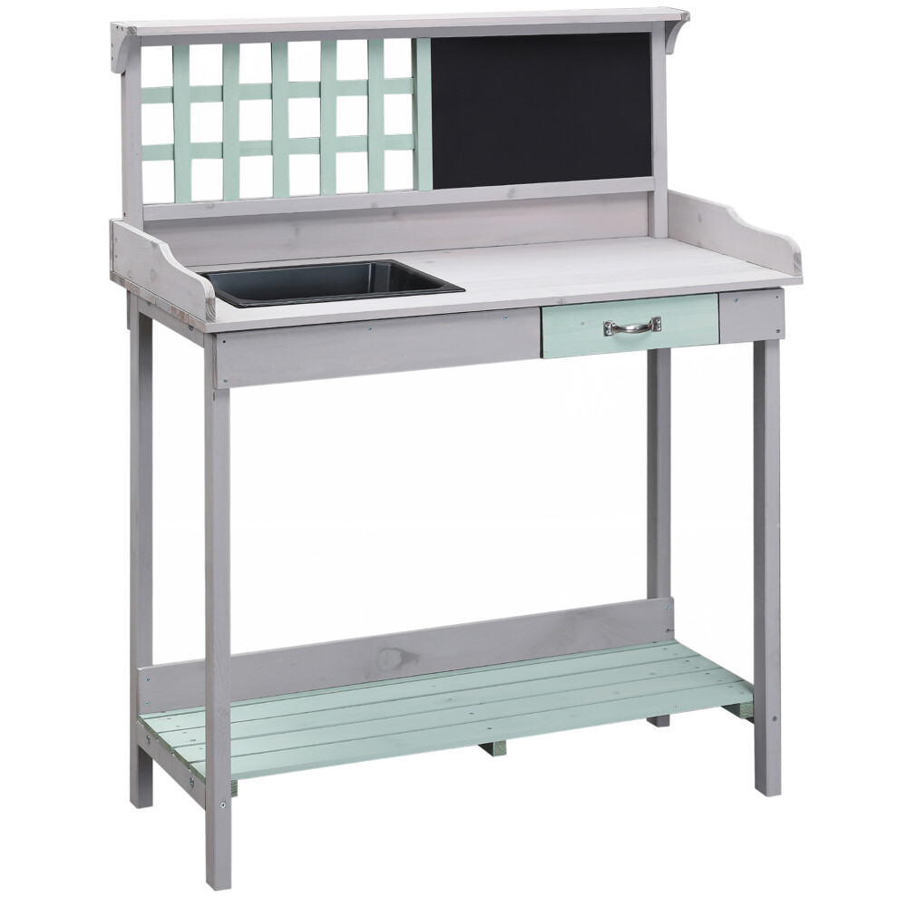 Outdoor Potting Table Bench Workstation With Wood Planting Shelves