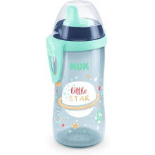 NUK Kiddy Cup Night Toddler Cup 12+ Months 300 ml Leak-Proof Toughened Spout Glow in The Dark Clip & Protective Cap BPA-Free Blue