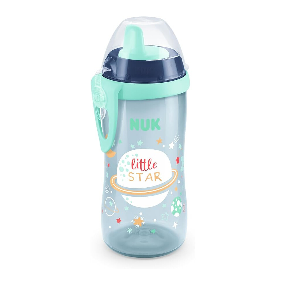 NUK Kiddy Cup Night Toddler Cup 12+ Months 300 ml Leak-Proof Toughened Spout Glow in The Dark Clip & Protective Cap BPA-Free Blue