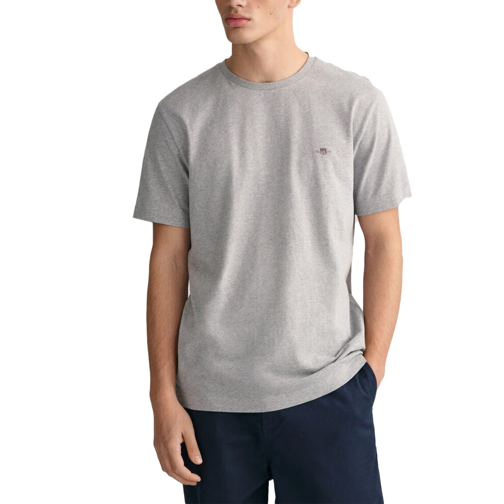 Gant (Grey, L) Mens T Shirts Shield Cotton Summer Casual Tee