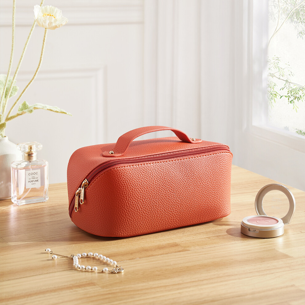Leather Travel Makeup Bag Portable Cosmetic Organizer