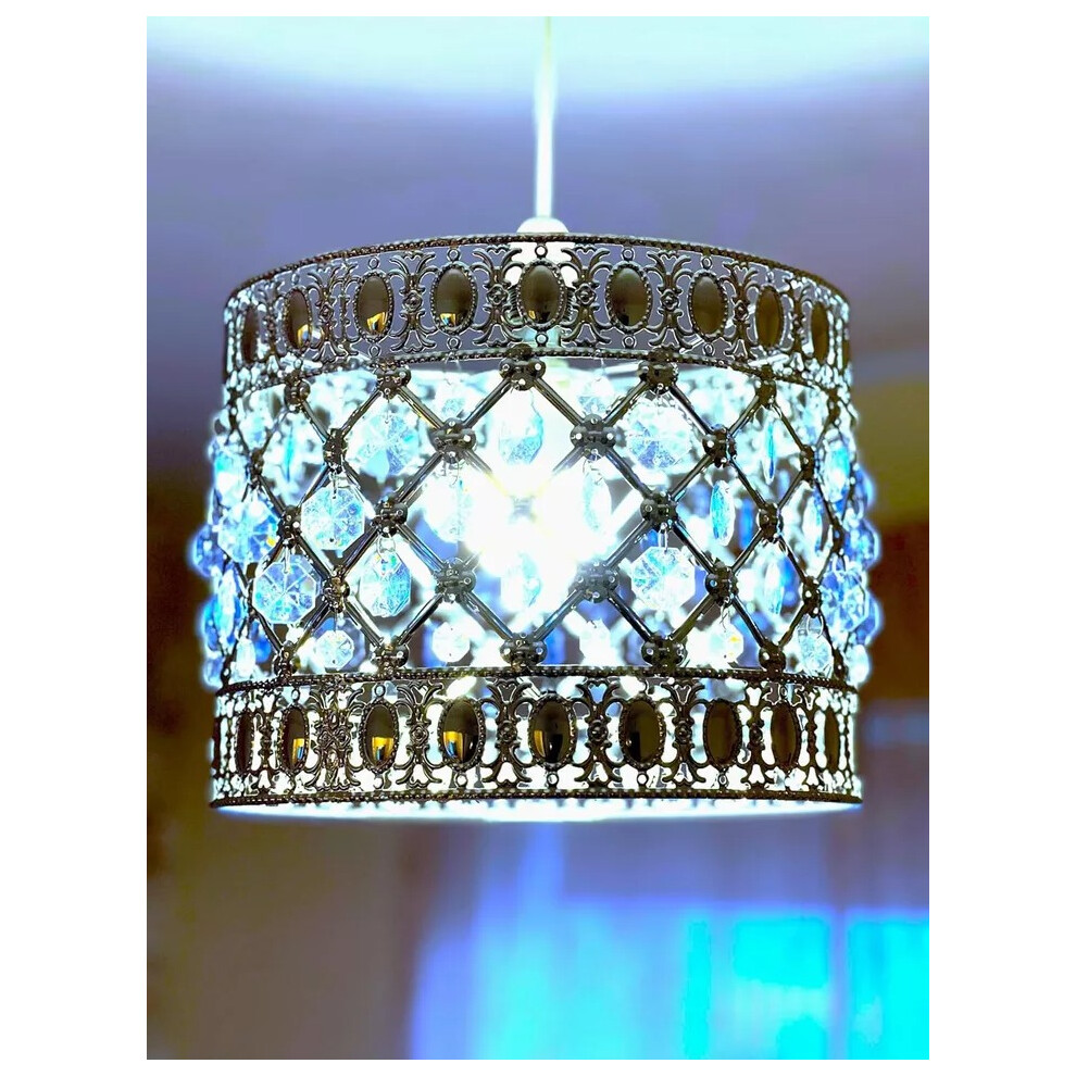 (Blue) Moda Ceiling Light Shade Round Beaded Chandelier