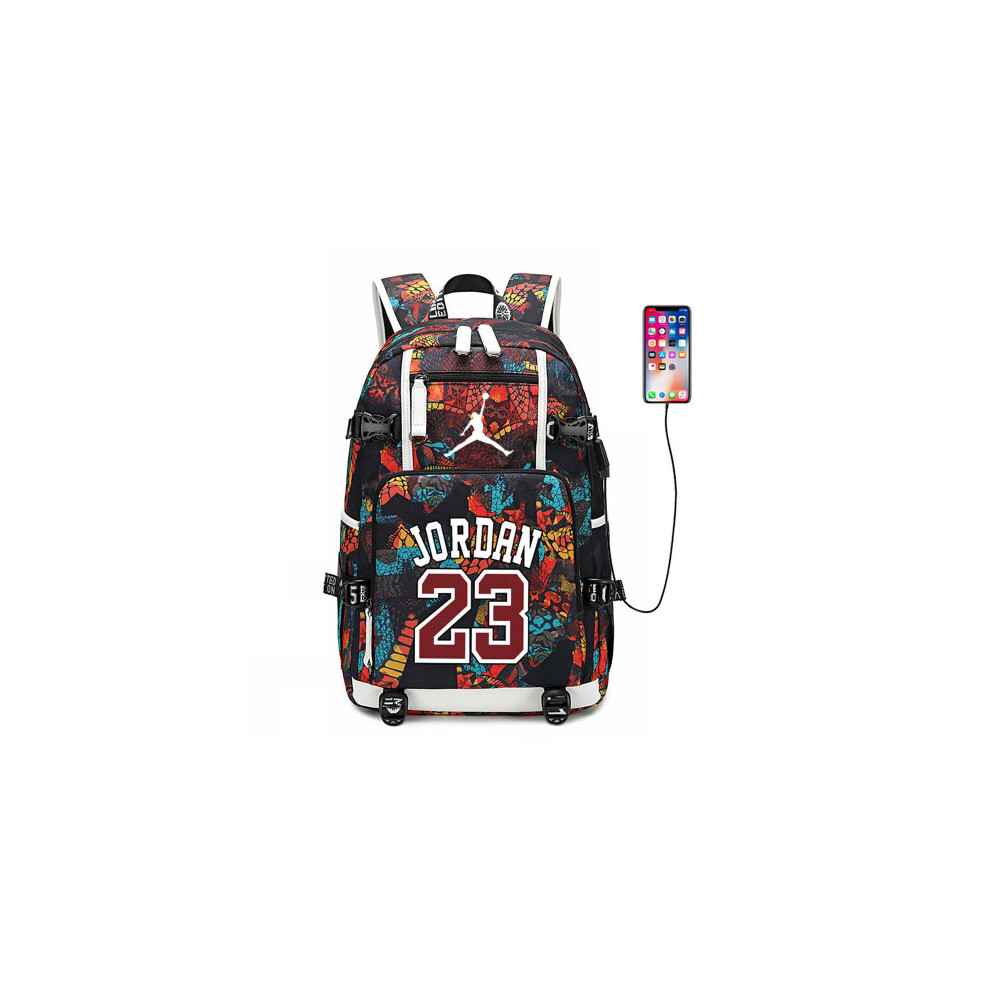Goplushtoy (Red) Basketball Player Jordan Logo Backpack Daypack Usb Taptop Ruckpack Kid Student School Bag Bookbag Travel Sports Bag Knapsack Red