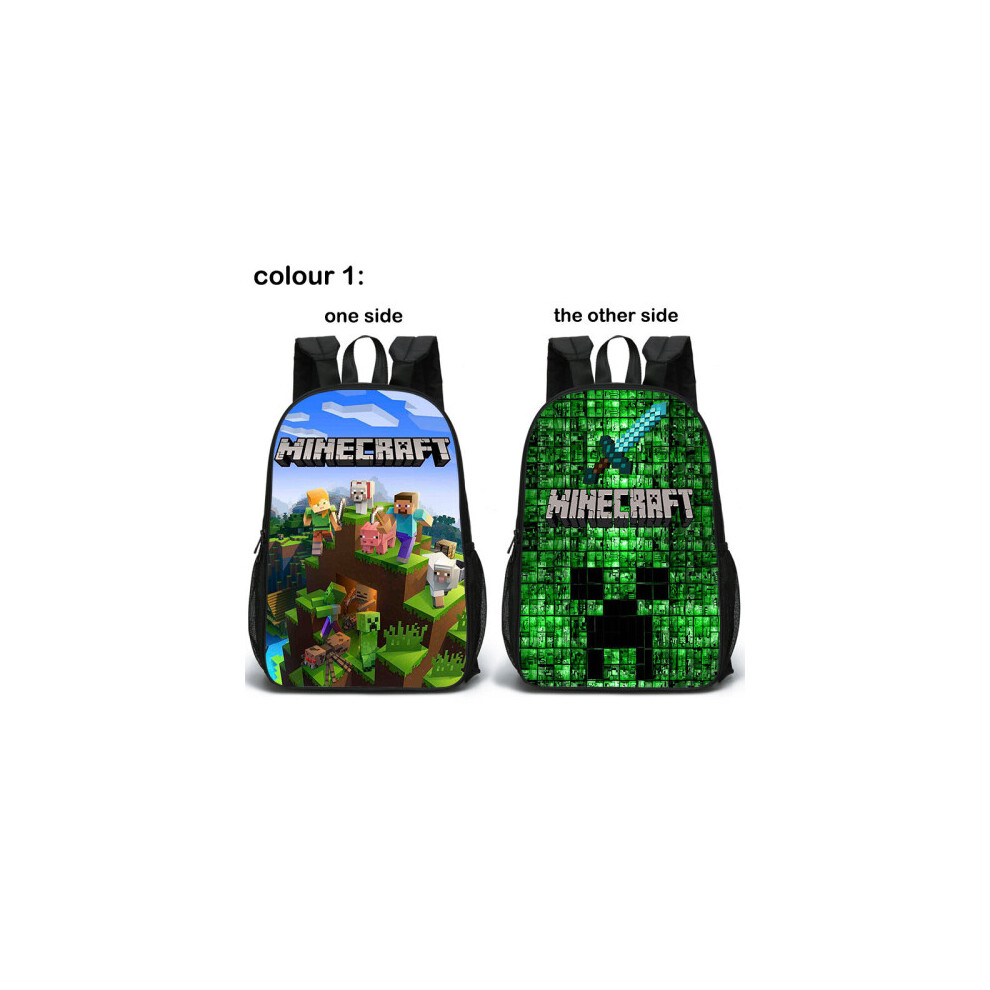 Goplushtoy Minecraft Double-Sided School Backpack For Kids - Adjustable Nylon, Large, For Boys & Girls