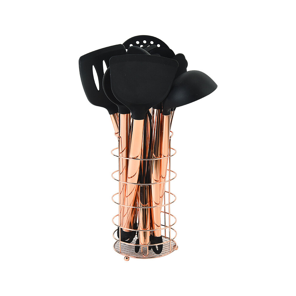 Kitchen 10pcs Utensil Set Silicone Copper Plated Handle Heat Resistant Tool