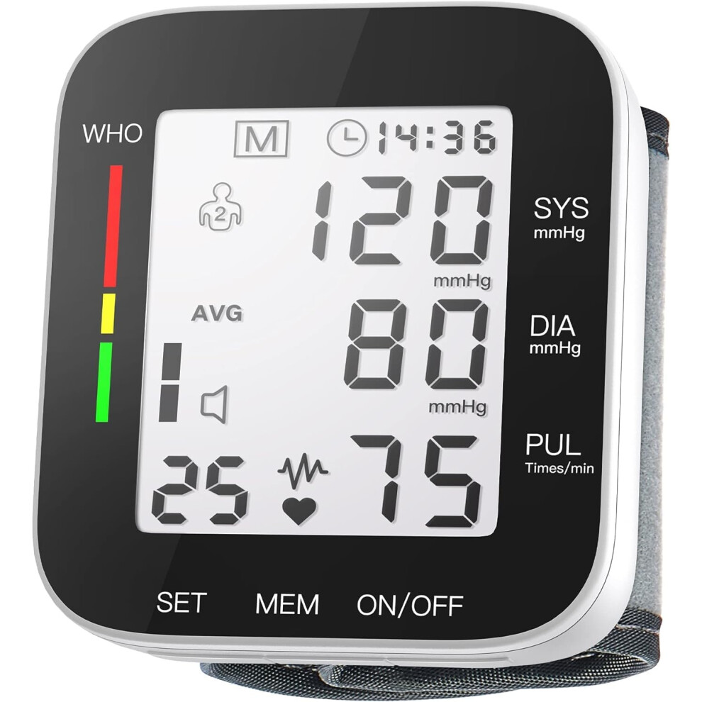 Nuonove Blood Pressure Monitor Automatic Blood Pressure Machine For Home Use Voice Large Lcd Display Blood Pressure Cuff Wrist Bp Monitor 2X99 Readings With C