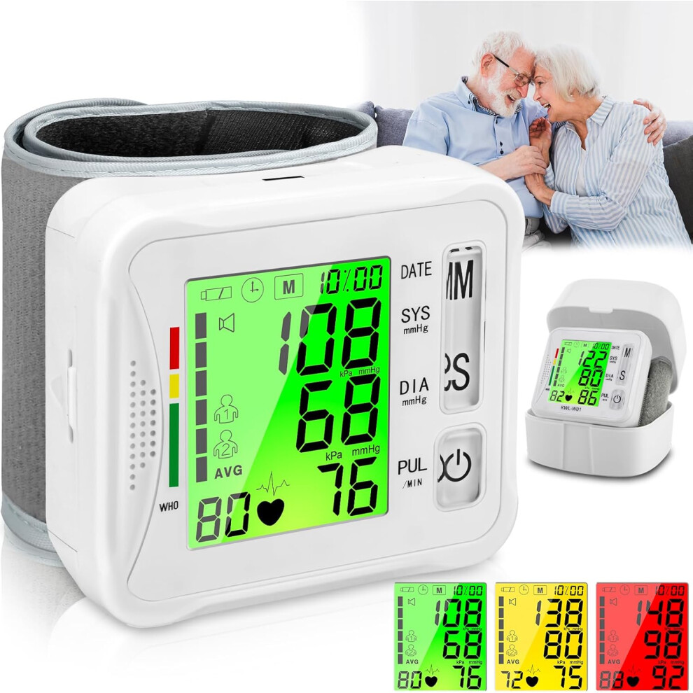 Nuonove Blood Pressure Monitor, New Wrist Digital Bp Cuff Automatic Bp Machine Large Tri Backlit Screen Rechargeable Pluse Rate Monitoring Meter Wrist Blood P