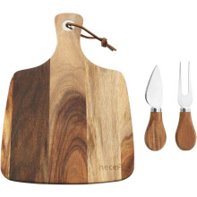 WJSMCheese Board set of 3,a Acacia Wood Cheese Plate & a Cheese Knife & a Cheese Fork, Cheese Platter Slate Board Cheese Serving Board, Mothers Day Gi