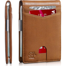 Slim Wallet for Men Gifts 12 Card Slots ID Window With Money Clip Minimalist RFID Front Pocket Bifold Leather Small Thin Gift Box Dad Birthday Christm
