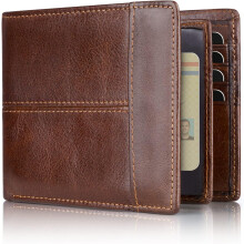 Mens Wallet RFID Genuine Leather Bifold Wallets For Men, ID Window 16 Card Holders Gift Box