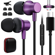 USB C Headphones with Mic Wired Earbuds for Galaxy S24 S23 FE S22 S21 iPhone 15, USB Type C Earphones Magnetic Noise Canceling in-Ear Headset for Onep