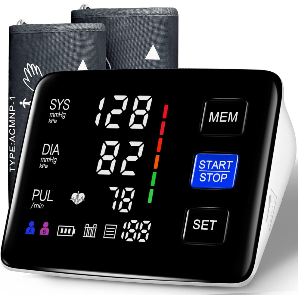 Blood Pressure Monitor, 9-17'' & 13-21'' Extra Large Blood Pressure Cuff Upper Arm, LED Color Backlit Screen Automatic Digital Blood Pressure Machine