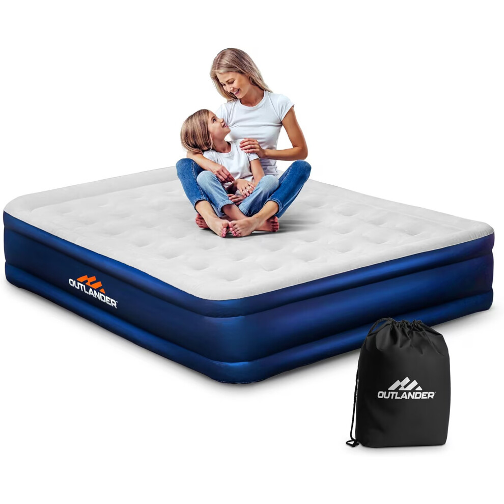 (Double Raised Airbed W/ Built in Pump) High Raise Flocked Air Bed Inflatable Built in Pump Camping Mattress Home Travel