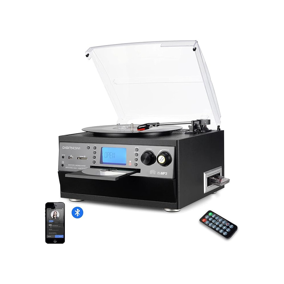 Digitnow Bluetooth Turntable Record Player | Cd Cassette Am/Fm Radio