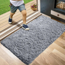 (Grey, 60 x 110 cm-Door Mat) Nonslip Shaggy Fluffy Rugs Bedroom Runner Doormats