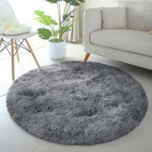 (Grey, 120 X 120 cm-Round Rug) Nonslip Shaggy Fluffy Rugs Bedroom Runner Doormats