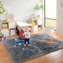 (Grey, 200 x 290 cm-Livingroom Rug) Nonslip Shaggy Fluffy Rugs Bedroom Runner Doormats