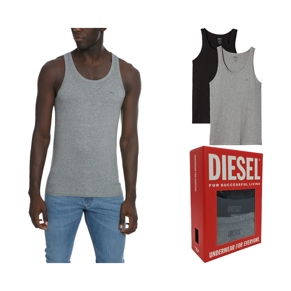 (Black and Grey, XL) DIESEL UMTK E4084 Mens Tank Tops Slim Fit 2x