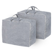 LIVIVO Deluxe 2x75L Clothing & Textile Storage Bags Set SB1175 – Top Zip Access, Handles, Grey Fabric